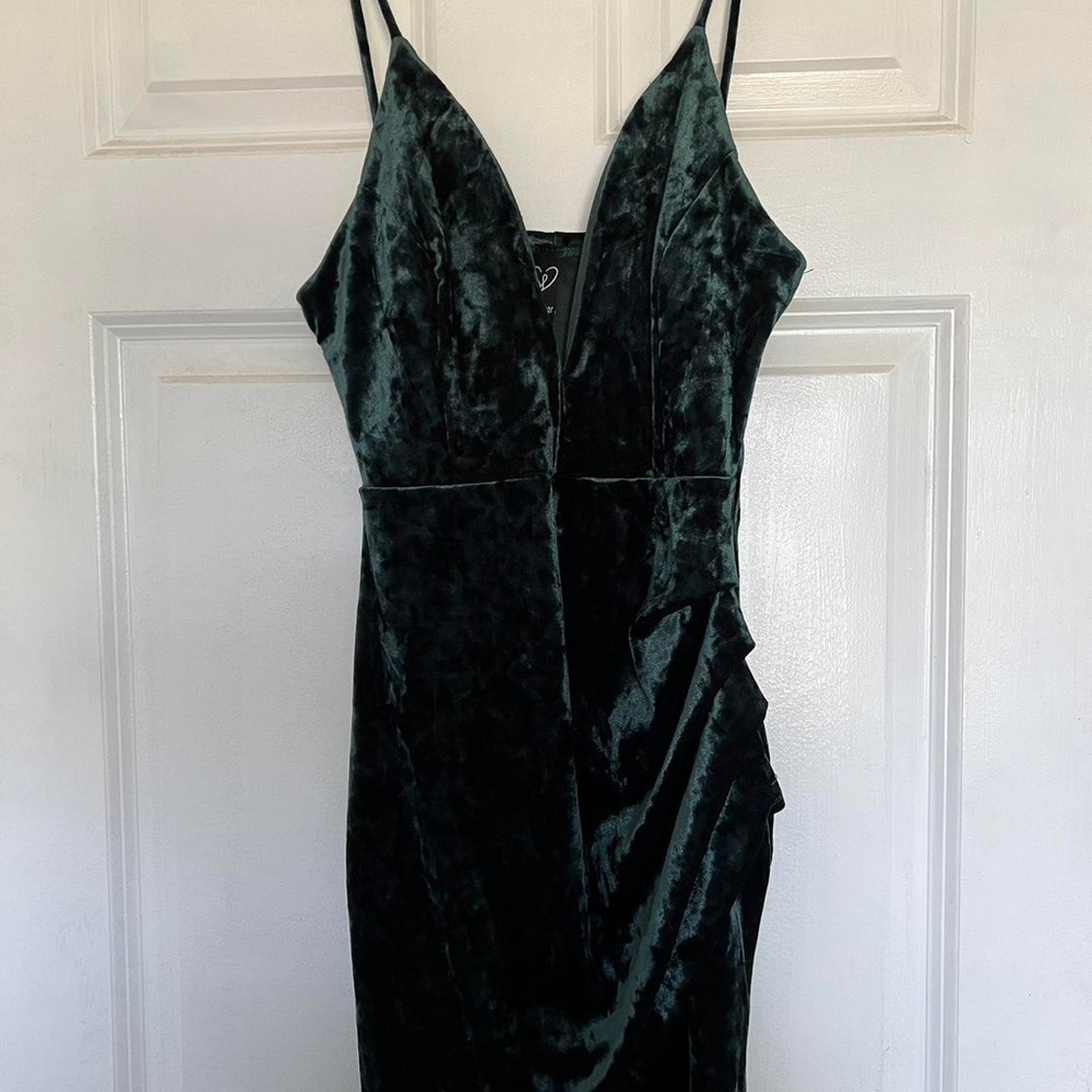 Windsor Velvet Mini Dress in Teal - Picture 2 of 3